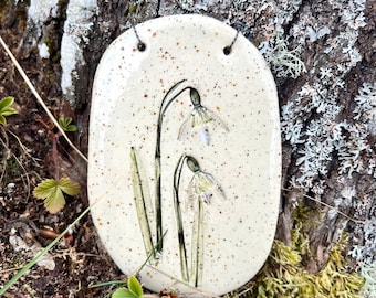 Decorative Wallart tiles, Ceramic snowdrop Wall Decor, Rustic Botanical Wall Art