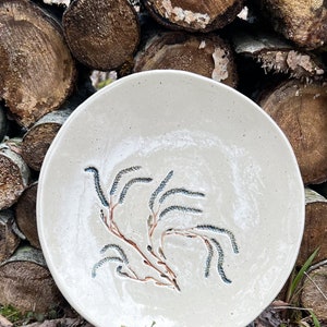 Ceramic serving platter Hazel branches, Botanical art, Handmade Farmhouse kitchen decor, Gift for plant lovers, Decorative Tray Rustic plate image 5