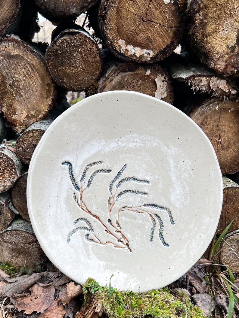 Ceramic serving platter Hazel branches, Botanical art, Handmade Farmhouse kitchen decor, Gift for plant lovers, Decorative Tray Rustic plate image 5
