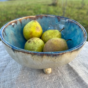 Handgemachte dekorative Servierschale, Keramikschale, Obstschale, Wohndekor, Rustikales Küchengeschirr, Hellblaue Türkisschale