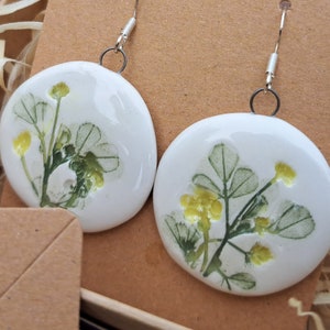Ceramic Earrings, Handmade Floral earrings, Ceramic Jewelry, Meadows Flowers, Botanical, Dangle, Gift for plant lovers, For Her image 2