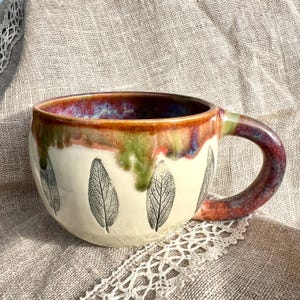 Handmade Ceramic Mug, Large Coffee Tea cup, Botanical ceramics,  450ml / 15.2oz