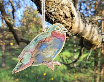 Decoración de la pared de pájaros, adorno de pájaro de cerámica, pájaro colgante de pared, decoración del hogar hecha a mano, azulejo de pájaro, regalo de amante de las aves