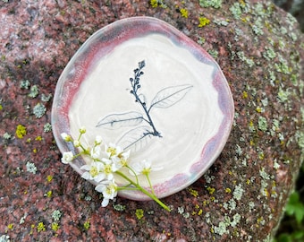 Keramische ringschotel, sieradenbakje, botanische trinketschotel, wild bloemenpatroon, klein cadeautje voor haar, woondecoratie