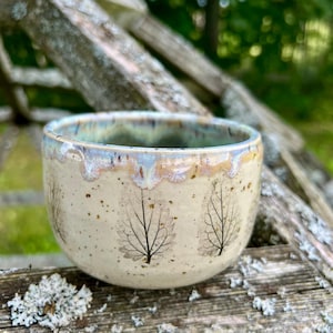 Small Botanical bowl, Handmade stoneware serving bowl, Pottery teabowl, For dips, desserts, snacks, Chawan, Cute Gift for nature lover