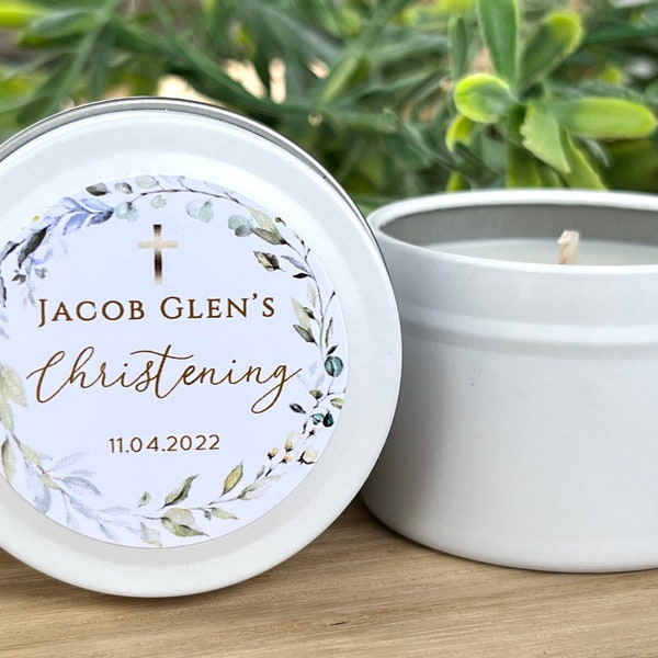 Personalised Christening Baptism Candles | Petite Soy Candle Tins | Baptism Favours | Christening favours | Holy Communion