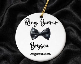 Personalized Ring Bearer Ceramic Ornament, Wedding Keepsake Gift