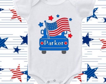 Patriotic Truck Bodysuit , American Flag Truck Bodysuit, 4th of July Bodysuit, Independence Day Bodysuit, Patriotic Bodysuit