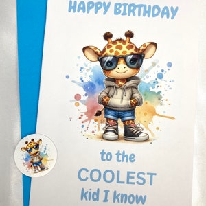 Giraffe Birthday Card, Giraffe Greeting Card, Kids Birthday Card, Animal Birthday, Cool Kid Card, Happy Birthday Card, Birthday Card