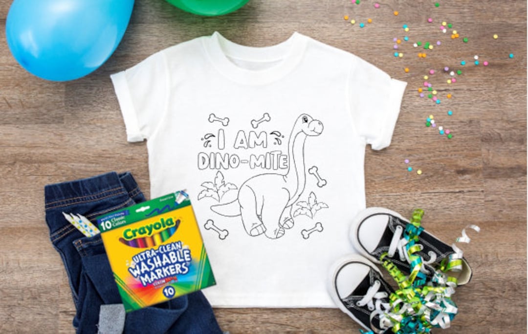 Dinosaur Coloring Shirt, Dinosaur Party, Dinosaur Birthday, Kids ...