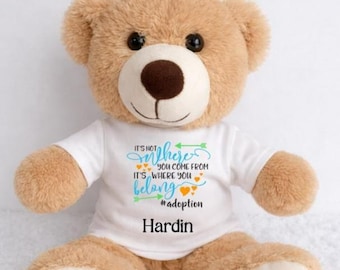 Adoption Teddy Bear Stuffed Animal, Personalized Adoption Gift, Gotcha Day, Custom Plush