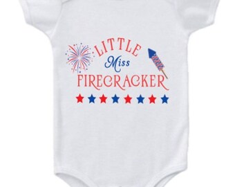 Little Miss Firecracker Bodysuit , Patriotic Bodysuit, 4th of July Bodysuit, Independence Day Bodysuit, Firecracker Bodysuit+