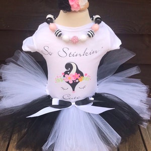 So Stinkin Cute Outfit, Tutu Outfit, Skunk Tutu Outfit, Birthday Outfit Girls, Cute baby girl outfit, Baby tutu image 1