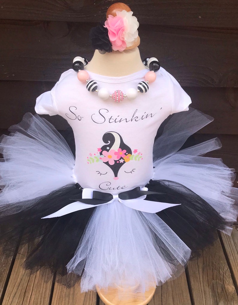 So Stinkin Cute Outfit, Tutu Outfit, Skunk Tutu Outfit, Birthday Outfit Girls, Cute baby girl outfit, Baby tutu image 1