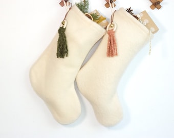 White Neutral Christmas Stocking with Customized Name Option | Hygge Nordic  Farmhouse Christmas Decoration and Presents.