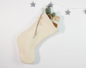 Personalized Christmas Stocking with Custom Name Tag | Modern Scandinavian Holiday | Nordic Farmhouse Stocking | Sustainable Eco Material