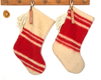 Striped Christmas Stocking with personalized name tag, White Red Christmas sock, Classic decoration, Nordic Christmas decoration and gifts.