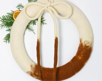 Corona de lana hecha a mano con lazo: 50 cm, color blanco, verde, azul o marrón óxido