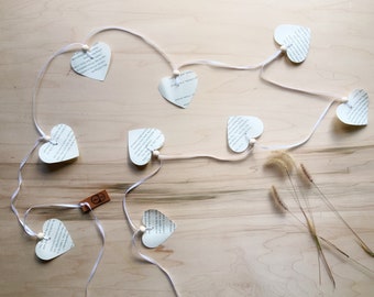 Paper book decor Heart garland romantic gender neutral nursery accessories. Eco-friendly garland made with recycled books