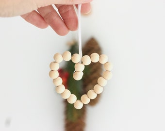 Wood Bead Heart Christmas Ornament | Handmade Scandinavian Style