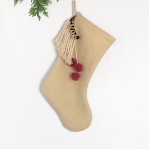 Wool Christmas Stocking with Custom Name Label Modern Scandinavian Holiday Nordic Farmhouse Stocking Sustainable Eco Material image 5