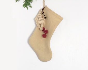 Personalized Christmas Stocking with Custom Name Tag | Modern Scandinavian Holiday | Nordic Farmhouse Stocking | Sustainable Eco Material