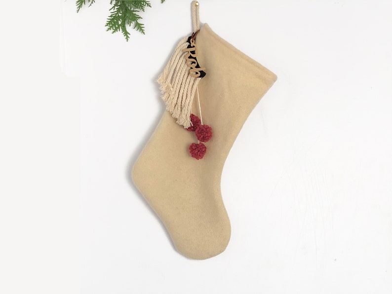 Wool Christmas Stocking with Custom Name Label Modern Scandinavian Holiday Nordic Farmhouse Stocking Sustainable Eco Material image 5