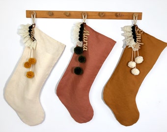 PersonalizedFamily Stockings - Sustainable Linen makes great Christmas Holiday decoration