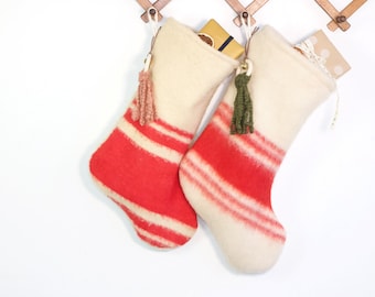 Personalized Christmas Stocking with name tag, White Red Christmas stocking, Scandinavian decoration, Nordic Christmas decoration and gifts.