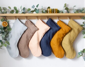 Linen Christmas Stocking: Personalized Nordic Decor, Handmade in Canada