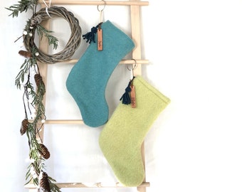 Wool Christmas Stocking with Custom Name Label | Modern Scandinavian Holiday | Nordic Farmhouse Stocking | Sustainable Eco Material