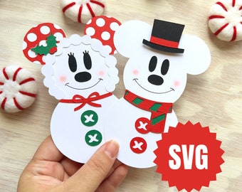 Bonhomme de neige Mickey et Minnie SVG - fichier de coupe Cricut ou Silhouette - Glowforge
