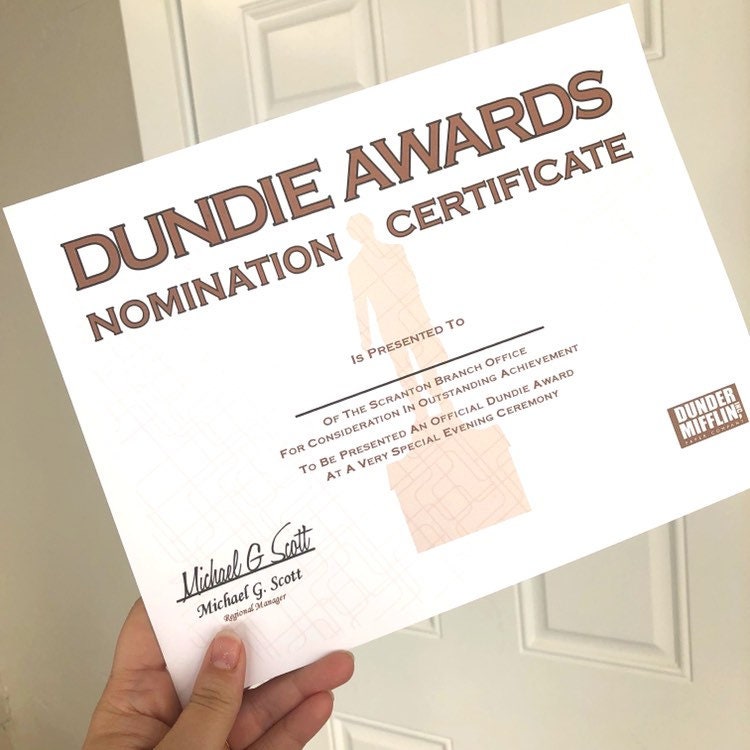 Dundie Award Certificate Print The Office TV Show Office | Etsy