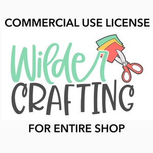 May include: Commercial use license for the entire Wilder Crafting shop, featuring a green and black logo with a pair of red scissors and colorful paper.