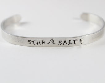 Stay Salty, bracelet, hand stamped, mom, gifts, gift for her, handmade, jewelry, boho, chic