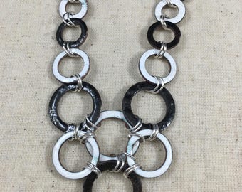 Collar de arandela de cobre blanco y negro, divertido, clásico, boho, esmaltado, cobre rústico, clásico, pendientes, geométrico, moderno, simple