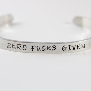 Zero Fucks Given, bracelet, hand stamped, mom, gifts, gift for her, hand stamped, jewelry, slightly inappropriate