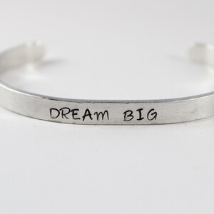 Dream big, bracelet, hand stamped, customizable, mom, gifts, gift for her, hand stamped, jewelry, arrows, feathers