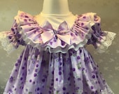 Hannahs Boutique CUSTOM All Sizes Newborn - 2-3 years Baby Girl Lilac Floral Traditional Frilly Dress. Easter, Party, Baby Shower.