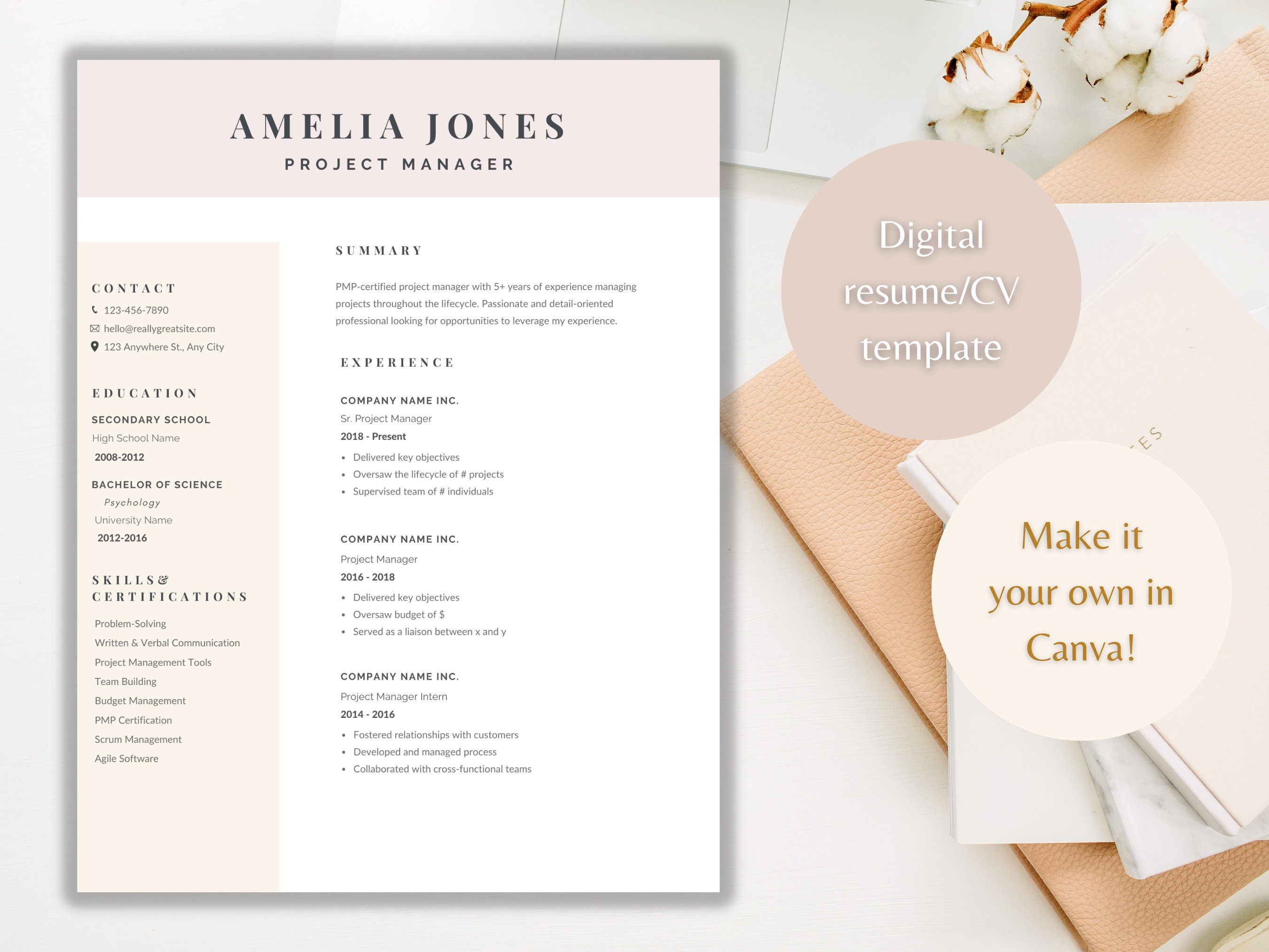 CV | Resume | Canva Template | Professional | Minimalist | Digital