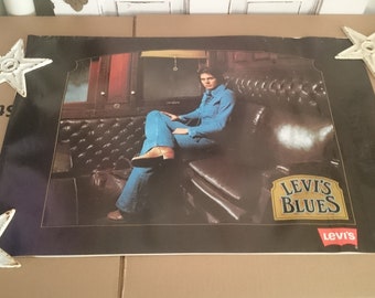 Levi's 1970's original authentic poster Levi Blues man on couch styling in Levis advertising