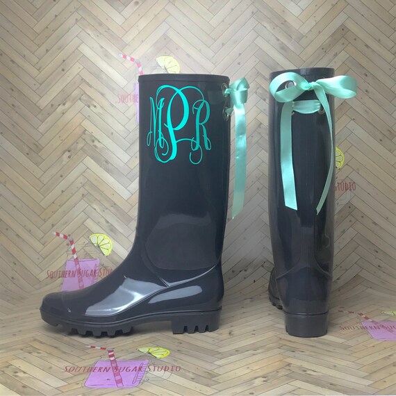 Mothers Day Gift , Personalized Gray Rubber Rain Boots with Bows , Mothers Day Gift , Rain Boots , Monogram , Rubber Rain Boots , Boots