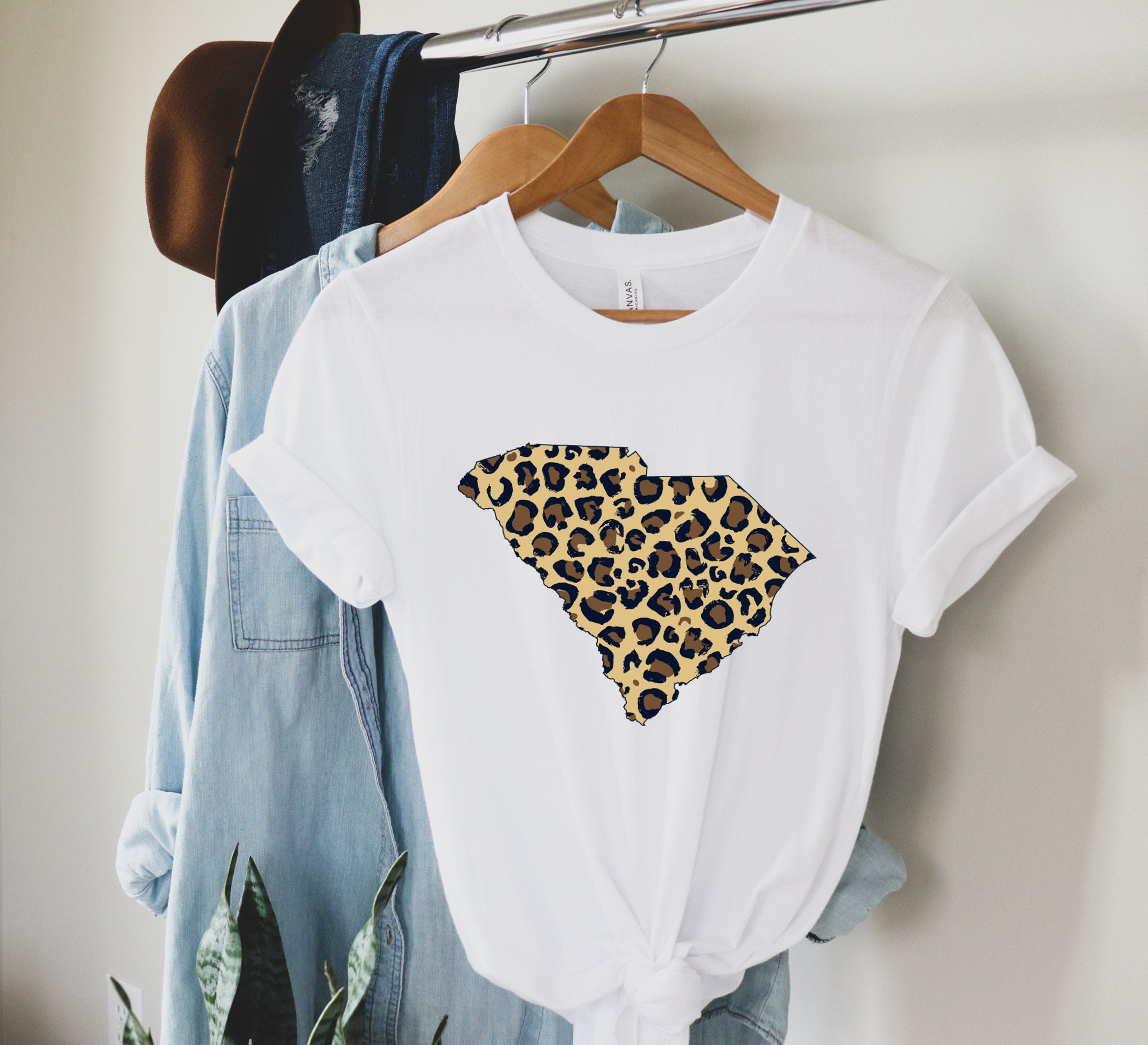 Leopard Print State Shirt Vintage Leopard Print Tee Etsy
