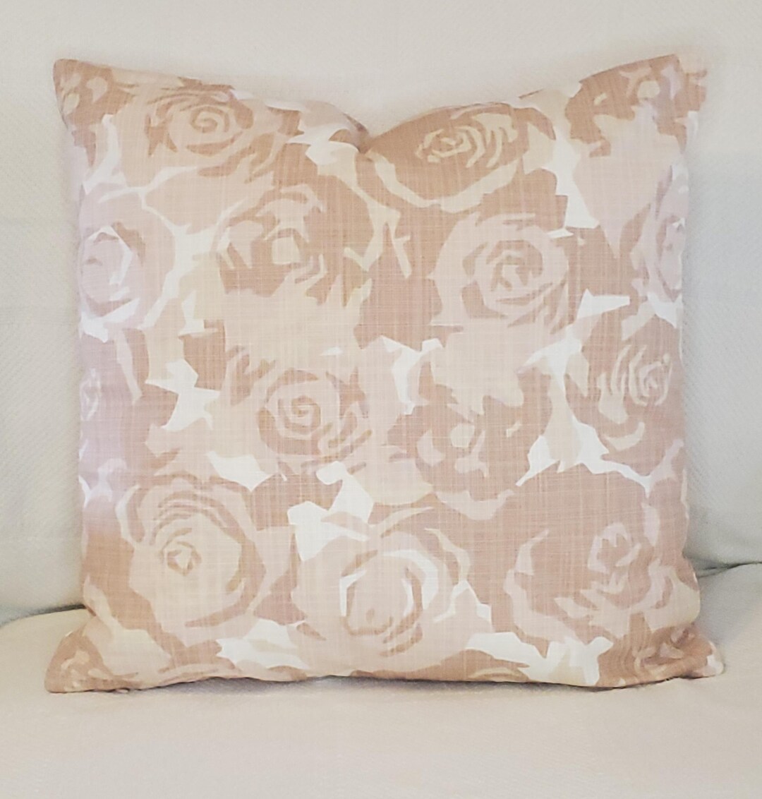 Rose Print Pillow Cover- Abstract Roses- Slub Cotton Canvas- Valentine ...