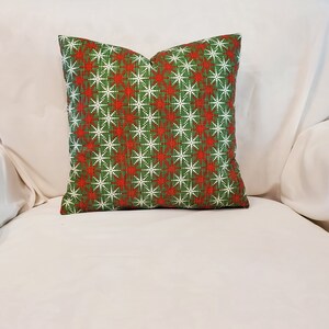 Christmas Decor- Pillow Cover- Holiday Pillow- Snowflake- Stripe-  Christmas Themed Decor- Pillow with Invisible Zipper- Red Green White