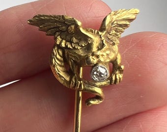 French Art Nouveau Gold Diamond Chimera Dragon Stick Pin 18ct Gold