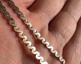 8g Solid gold flat fancy scrolling S link 16.5”  neck chain necklace gents ladies unisex retro vintage 375 9ct carat slinky similar 10k