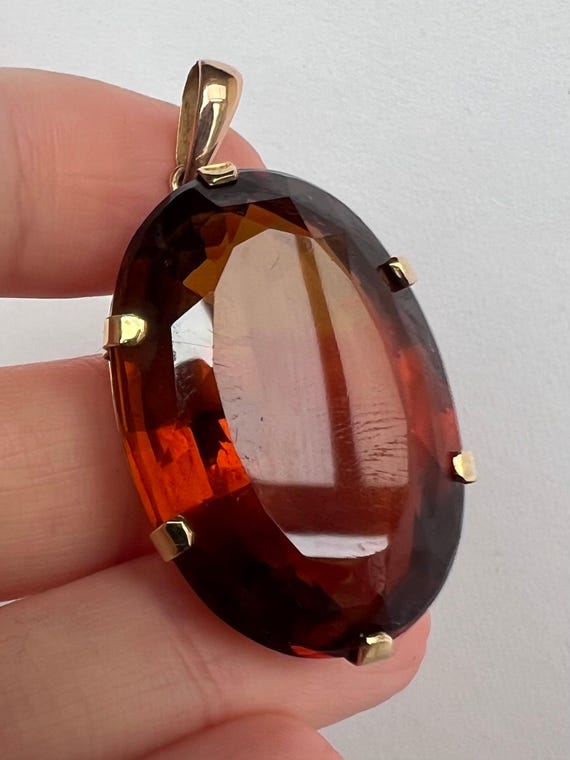 Very Large Sherry Madeira Citrine Gold Antique Pendant