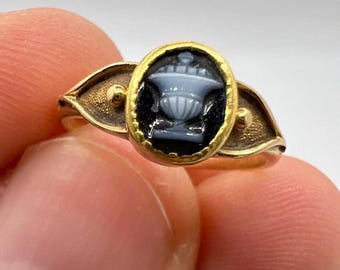 Tiny Gold Memorial Georgian Onyx Cameo Ring For Child Or Small Fingers