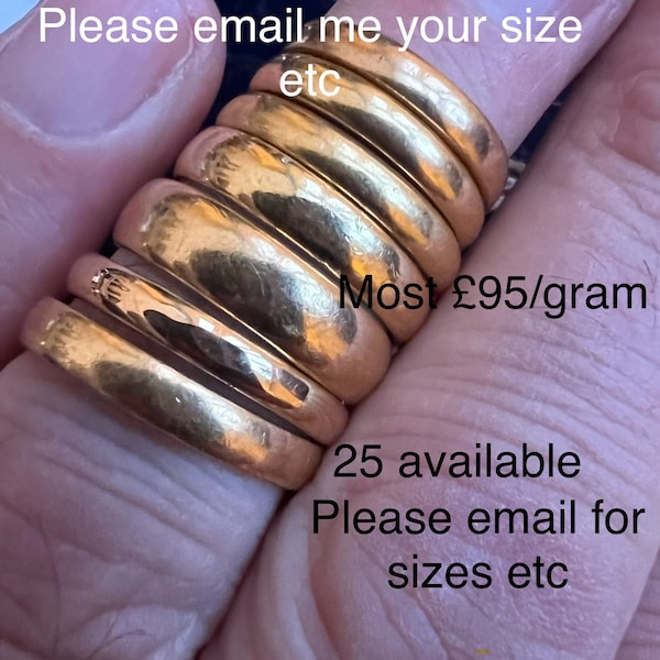 Alliances anciennes en or 22 carats carats à vendre - N'ACHETER PAS L'ANNONCE - veuillez m'envoyer un email avec votre taille, etc. poinçonnée 95 livres/gramme